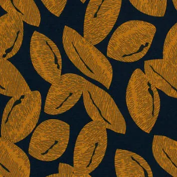 Viscose tricot zwart met roestkleurige bladeren